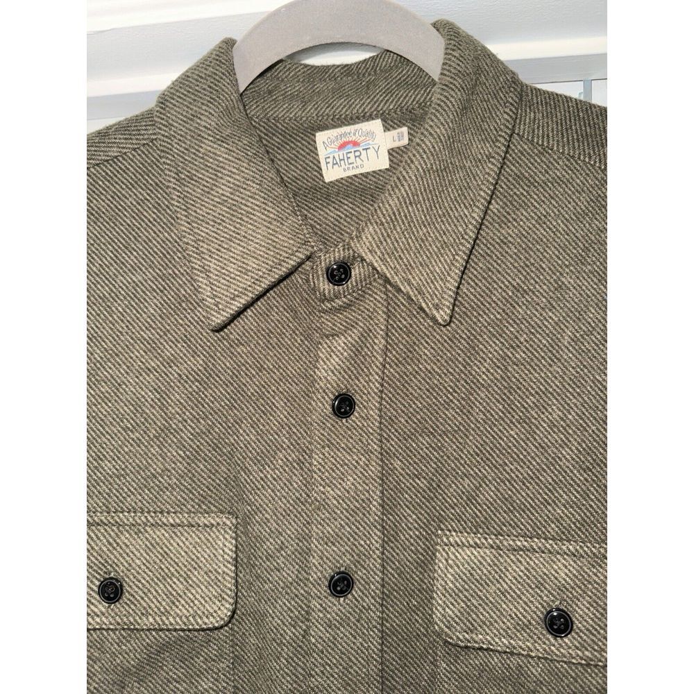 Faherty Olive Herringbone Casual Button-Down Shirt - image 3